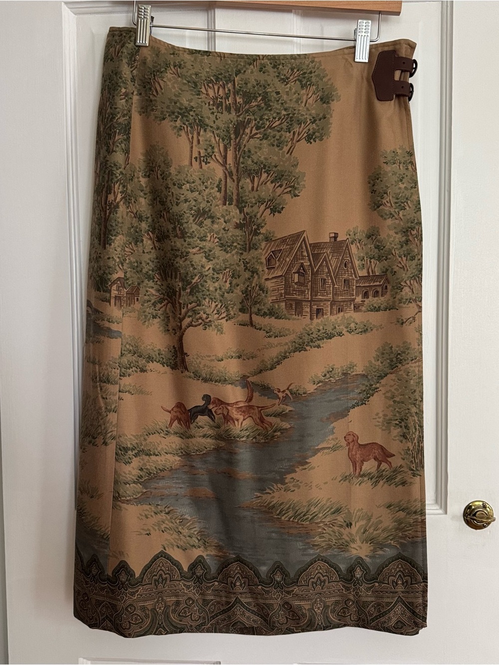 Vintage Lauren Ralph Lauren Balmoral Hunt Scene Wrap Midi Skirt